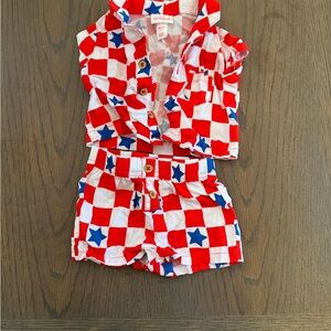 Red and White Checkered Outfit with Blue Stars
